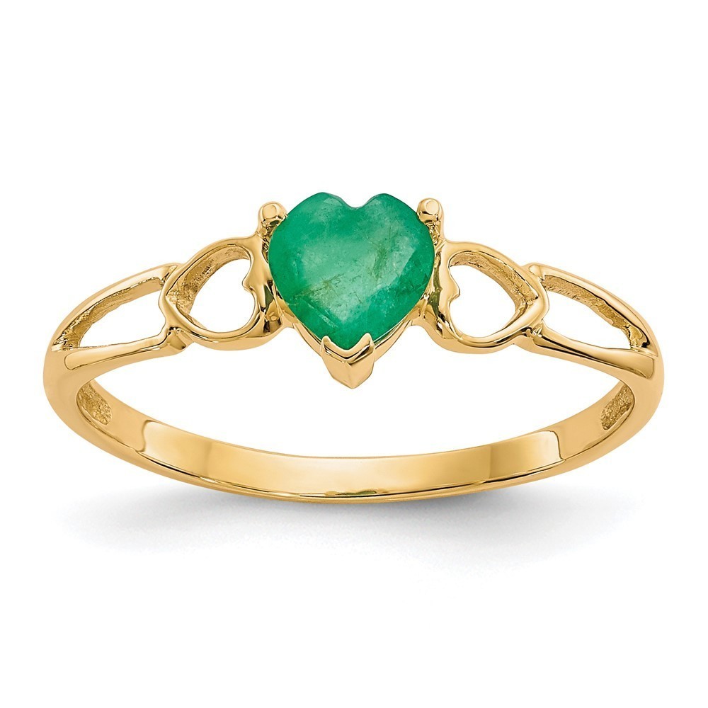 Million Charms 14k Yellow Gold Green Emerald Birthstone Ring, Size 7